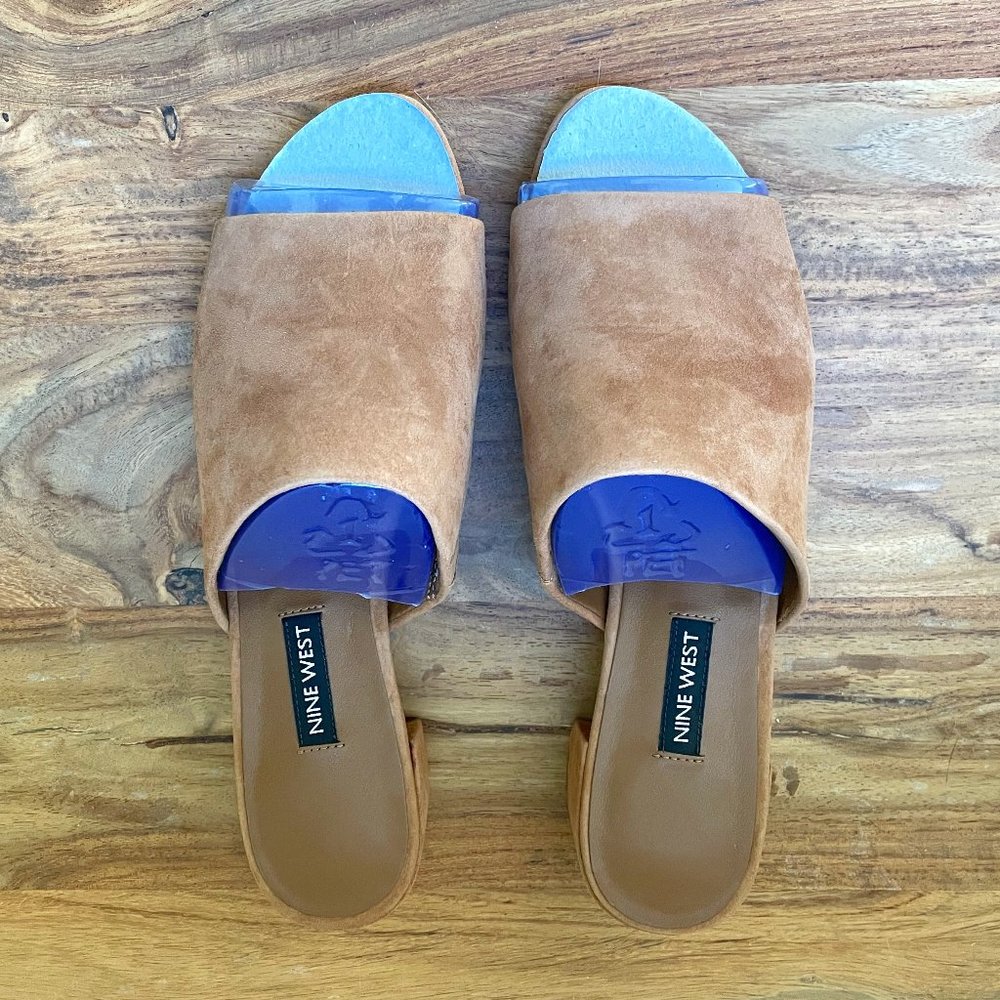 9 West Raissa tan suede mules 7.5
